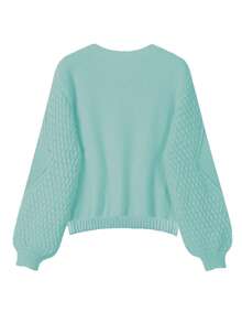 Pull femme décontracté col ras-du-cou manches longues couleur unie, automne/hiver - Vert - Voir 3
