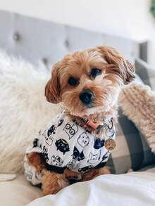 1pc Cat Pattern Dog Pajamas - Hand Washable And Machine Washable, Dog Sleepwear, Pet Loungewear, Funny Pet Apparel, Soft & Comfortable Pet Clothing - Black and White - View 6