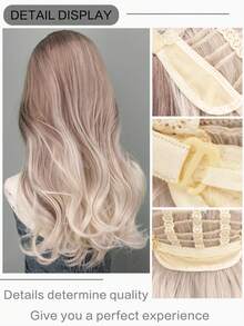 26英寸波浪假发，中分，深色发根，外观自然，耐热合成纤维，适合女性日常和派对佩戴，蓬松长款波浪卷发假发，带金色挑染。