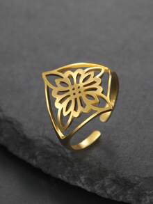 LIKGREAT 1pc Stainless Steel Hollow Witch Knot Adjustable Ring, Minimalist & Fashionable Personalized Ring, Couple Rings - Fashion Series - View 7