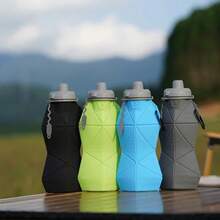 1PC 580ml/19.6oz BLUE Portable Silicone Water Bottle, Foldable LeakProof Sports Drinkware With Handle, WashableReusable Mug - 藍色 - 查看 6