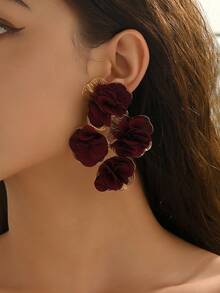 1 Đôi bông tai voan họa tiết hoa phóng khoáng thời trang, phong cách Bohemian bãi biển, nghỉ dưỡng, nhẹ nhàng, thanh lịch với nhiều lớp hoa voan, phù hợp cho phụ nữ đeo hàng ngày, dự tiệc và đi nghỉ mát (Làm thủ công, có thể có một vài vết keo nhỏ) - Màu Đỏ Sâu - Xem 2
