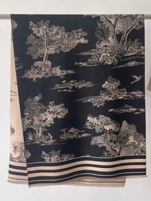 1pc Women Reversible Plant Jacquard Faux Cashmere Warm Scarf Shawl, Suitable For Daily Outfit