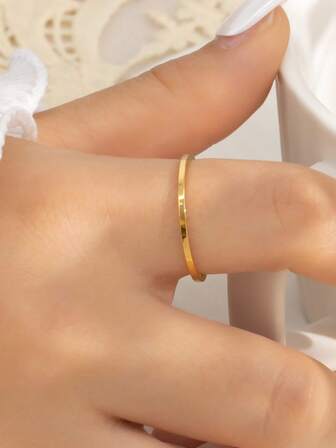 1 pieza Anillo de banda minimalista y liso, de acero inoxidable con superficie interior y exterior pulida y arqueada, para uso versátil diario