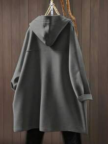 女式休闲纯色口袋前扣连帽夹克，日常穿着 - 深灰色 - 查看 2