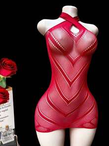 4 piezas Vestido de mujer con diseño hueco, lencería sexy de red para noche romántica