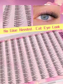 120pcs Self-Adhesive Fluffy False Eyelash Clusters, 11-13mm Mixed Length Set, No Glue Needed, Fluffy Individual Lashes, Self-Adhesive DIY Eyelash Extension, Pre-Glued Lash Clusters, Natural Lengthening C-Curl Lash Clusters, No Glue Or Makeup Remover Required, False Eyelashes - Black - View 2