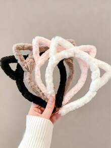 4个时尚镂空猫耳发箍，可爱毛绒发圈，适合洗脸、戴口罩、作为发饰 - 彩色 - 查看 2