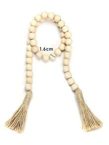 1pc 16mm Rustic Wooden Beads 58 Inches Long, Garland With Jute Tassels Farmhouse Vintage Decors, Festive Table & Living Room Handcrafted Home Ornaments Accessories - Multicolor - View 9