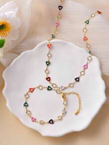 2pcs/Set Fashionable Sweet Copper-Inlaid Zirconia Oil Drop Flower Four-Leaf Clover Pearl Bracelet And Necklace Women's Jewelry Gift Elegant For Daily Wear, Gatherings, Holidays, Dates, Parties Versatile Accessory Set(Four-Leaf Clover Color Is Random) - Hollow Four-leaf Clover Set - View 15