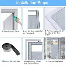 Magnetic Insulated/Heat Blocking Curtain, Thick Insulating Curtain, Exterior Visible Insulated/Heat Blocking Curtain, Left & Right Handles Openable Thick Curtain, Suitable For French/Patio/Sliding Glass/Front Door Draft Stopper - Grey - View 7