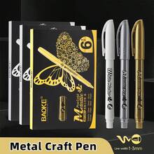 3pcs/6pcs Set Gold, Silver And White Metal Marker Pens, Medium Tip Metal Markers, Suitable For Crafting, Black Card Art, Doodling, Handmade Projects And Scrapbooking Decoration. - Multicolor - View 2