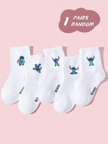 Disney Stitch 兒童女童襪 5雙裝 春夏四季通用 英倫學院風 荷葉邊泡泡袖口 百褶襪 愛心星星卡通 Stitch 圖案裝飾 時尚個性 柔軟透氣 舒適吸濕排汗 防異味 白色運動中筒襪 休閒百搭 適合旅行/親子活動/校園穿搭/日常穿著 - 彩色 - 查看 7