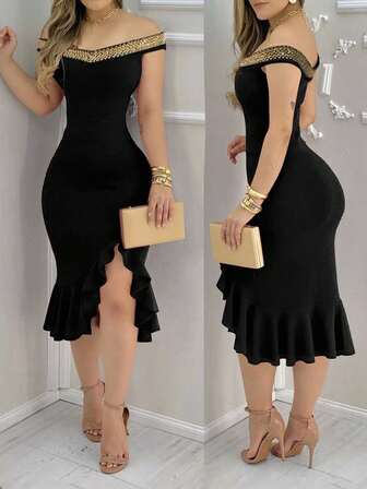 Vestido ajustado elegante para mujer - Cuello halter sin mangas, diseño fruncido, vestido de fiesta, perfecto para eventos de otoño, mezcla de poliéster lavable a máquina, vestido ajustado al Body