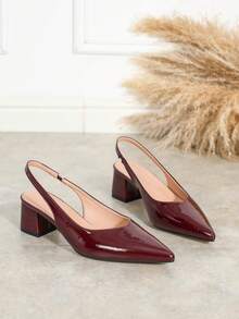 Women's Fashion Versatile Closed Toe Chunky Heel Sandals, Comfortable Non-Slip Breathable Hollow-Out Backstrap High Heels - Burgundy - View 5