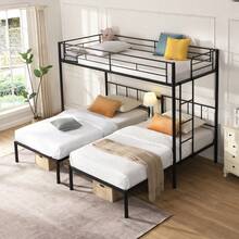 Twin Over Twin Over Twin Bunk Bed ,Triple Bunk Bed With A Vertical Ladder, Metal Frame Bunk Bed With Safety Rail, Twin Over Twin Over Twin Triple Bunk - White + Metal - View 2