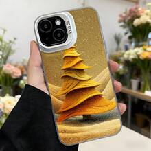 Cubierta de telefono con diseño de arbol dorado brillante para iPhone 14 Pro Max dorada con estampado de arbol navideño y textura de brillo aplicacion ideal para uso diario y ocasiones especiales Aplicable a los teléfonos de la serie Apple y Galaxy - Negro - Ver 3