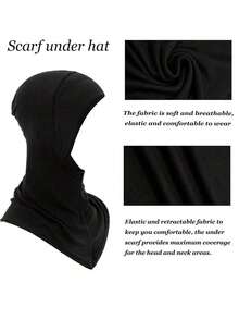 1pc Women's Fashionable Abaya Accessories Solid Color Chin Covering Elastic Headscarf With Hat And Neck Warmer Headband Soft Hijab Under Cap Women Veil - màu đen - Xem 2