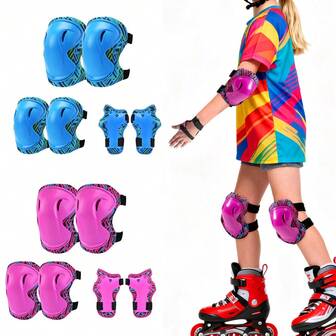 6PCS Youth 6-In-1 Protective Gear Set, Knee Elbow Pads & Wrist Guards, Adjustable For Skateboard, Cycling, Scooter, Lightweight