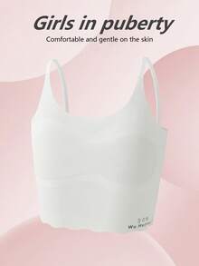 Preteen Girls' Casual Sports Bra Camisole, Seamless Wireless Bra For Elementary & Middle School Students - White - View 1