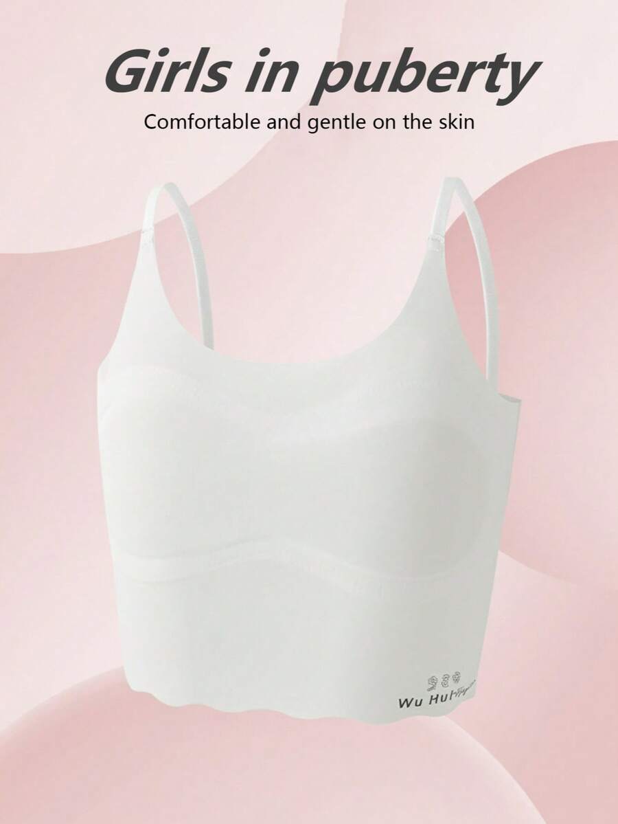 Preteen Girls' Casual Sports Bra Camisole, Seamless Wireless Bra For Elementary & Middle School Students - White - View 1