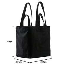 Canvas Grocery Bag 3pc XL Set With Real Pockets, Long Shoulder Strap And Short Handle. Heavy Duty, Foldable, Washable - Black - View 9