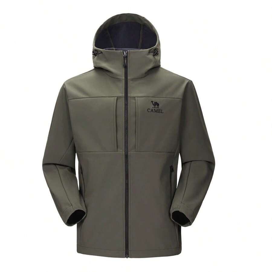 CAMEL CROWN 男士软壳抓绒外套，新款秋冬设计，保暖、防风、防水，户外徒步露营外套 - 探索綠 - 查看 1