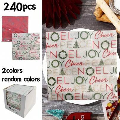 240 Stück Einweg-Weihnachtsservietten, Gästeservietten für Weihnachten, bedruckte Weihnachtsservietten, Einweg-Papierservietten für festliche Anlässe, z. B. für Buffets und Partys zu Hause (Typ B, 16,5 * 16,5 cm, 20 Stück/Packung, 12 Packungen, Farben nach Zufallsprinzip)
