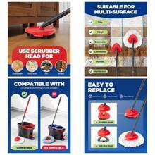 4 - In - 1 Mop Heads Replacements O Cedar EasyWring 1 System, Includes 1 Base 1 Scrub Brush 2 Spin Mop Heads, Full Set Mop Replace Heads Cleaning Home, Bathroom Kitchen - 1個底座+1個刷頭+2個旋轉刷頭 - 查看 1
