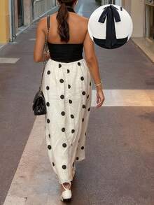 Women's Polka Dot Dress, Elegant Romantic Bohemian Tie Waist Vacation Dress For Spring/Summer, Afternoon Tea, Music Festival, Beach - Multicolor - View 7