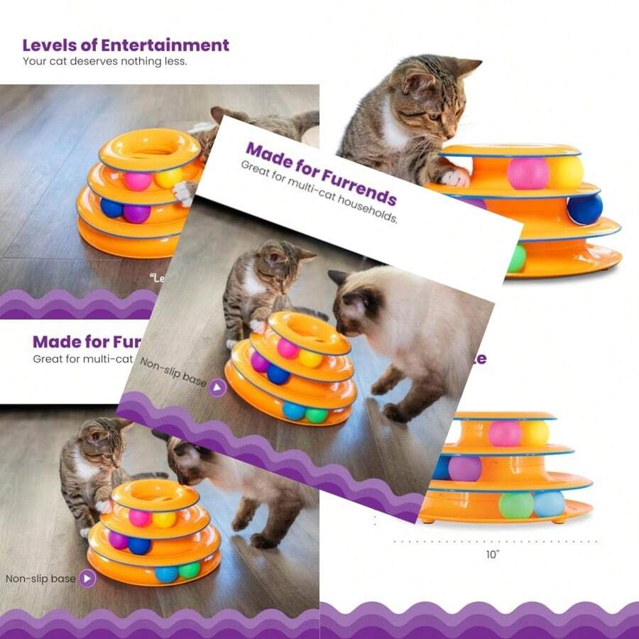 Tower Of Tracks 3-Level Cat Track Toy With 6 Balls Interactive Toy For Indoor Cats Orange - 紅白色 - 查看 1