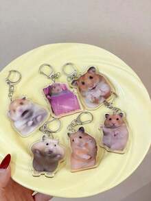 1pc New Acrylic Funny Lovely Hamster Cute Animals Theme Keychain Pendant, Yeah Hamster, Sweet Potato Hamster, Bag Accessories, School Bag Accessories, Purse Pendant. Everyday Bag Accessory, Bag Charm, Lanyard, Holder. Boyfriends, Girlfriends, Family Members, Doctors, Nurses, Party Gifts, Cell Phone Decorations, And More. Car Accessories Cartoon Animal Goth Y2k Bag Lanyards With Id Holder Car Accessories Bag Charms - 彩色 - 查看 2