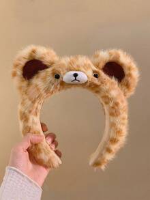 1 Stück süßer Leopard Muster Bären Ohr Plüsch Haarreif, breiter Rand Alltagstragen Haarreif, Herbst/Winter, Haarband, Haraccessoires