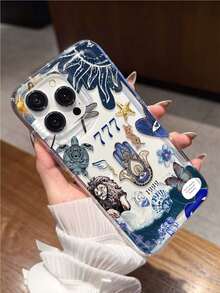 透明手机壳，蓝色邪眼设计，兼容 17/16/14/13 Pro Max/12 Pro/11/Xr/Xs/7/8 Plus、S10/S22/A12/A50/A52/S24/A135G等型号 - 耐用TPU材质，带气垫 - 彩色 - 查看 3