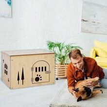 Cuccia per cani, cuccia per cani fai da te per interni, cuccia in legno per piccoli animali, cuccia per gatti per interni, cuccia per cani assemblata, scatola per l'asciugatura degli animali domestici - Colore del legno - Visualizzare 2