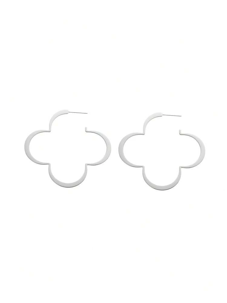 2pcs Delicate & Chic Stainless Steel Hollow Flower Earrings For Women, Sweet Style, Floral Shape, Detailed Design, Decorative Function, Suitable For Daily Wear, Dates And Other Occasions - Earrings - View 3