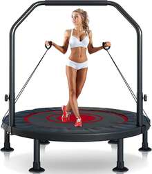 Trampolín de Fitness Portátil, Trampolín de 40 Pulgadas,con 5 Niveles, Altura Ajustable, Mango, Bandas de Resistencia, Capacidad de Peso: 350 kg, Trampolin Ejercicio Fitness Adultos/Niños - 1 - Ver 2