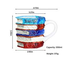 Taza de café con forma de libro 3D/Taza de vidrio con libros apilados - Un regalo para amantes de la literatura, lectores, escritores y ratones de biblioteca, taza de escritorio única con forma de libro - Multicolor - Ver 9