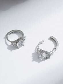 Classical Elegant Stud Earrings For Women Men Couple,5A Cubic Zirconia Stud Earrings,Retro And Unique Design,Classic Jewelry For Ladies Wife Groom,Christmas Thanksgiving Birthday New Year Gifts,Engagement Wedding Gifts For Couple Friend Bride - Silver - View 3