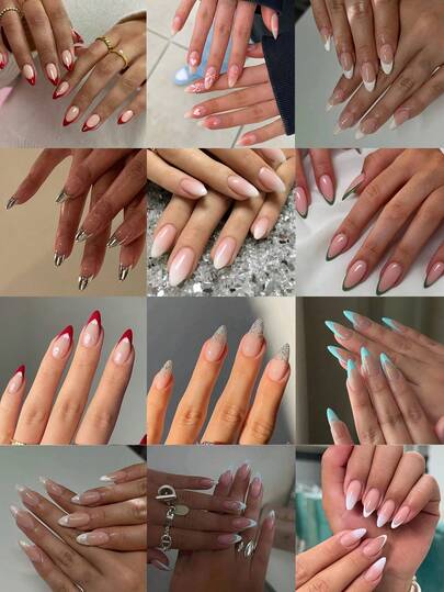 288pcs/Box (12 Boxes Assorted) Almond Shaped Glossy Solid Color French Manicure Nail Stickers, Perfect Fit, Acrylic False Nail Set, Includes 4 Gel Polishes And 2 Nail Files, Suitable For Women And Girls For Daily And Party Use Nails