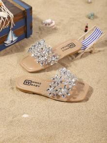 Kids' Fashionable Slippers, New Summer Design With Shiny Crystal Embellishment, Stylish & Convenient Children Beach Sandals - Clear - View 4