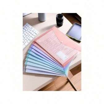 10 carpetas de plástico A4, rosa, azul, carpeta de botón transparente gruesa, bolsa de almacenamiento de archivos para estudiantes, carpeta A4, carpeta de plástico transparente PP con botón, bolsa de datos impermeable de color macaron