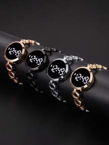 1 Đồng hồ điện tử hình chữ nhật mặt số vảy cá thời trang dành cho nữ, thích hợp để kết hợp hàng ngày, sinh nhật, quà tặng cho phụ nữ, kỷ niệm, khuyến mãi cuối năm, ngày độc thân, khuyến mãi Halloween, không có hộp quà tặng - Bạc - Xem 2