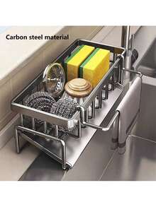 [Kitchen Sink Organizer] Heavy-Duty Metal Kitchen Sink Organizer Tray - Sink Drainage Rack With Built-In Sponge Holder, Dish Brush Slot - Space-Saving Countertop Organizer, Compatible With Standard Sinks - Easy To Clean Kitchen Christmas Ready Home Cleaning Kitchen Cleaning Party Cleaning - 彩色 - 查看 13