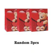 24pcs Valentine's Day Gift Bags, Cartoon Heart And Teddy Bear Pattern, Couple Anniversary Milk Tea Packaging Bags - Multicolor - View 8