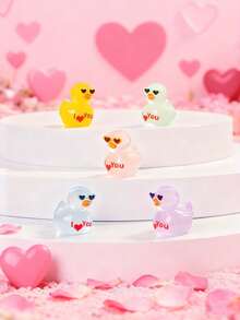 20个夜光迷你树脂鸭摆件，迷你鸭戴着心形太阳镜，上面写着“我爱你”，小动物装饰品，非常适合作为情人节礼物、DIY仙女花园、情人节装饰品、家居/办公桌摆件、感官玩具盒、收藏品、汽车内饰、生日派对礼物。 - 彩色 - 查看 6