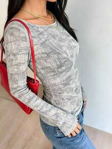 Fall Sexy Brown Top Long Sleeve Mesh Animal Print Flowy Tops Vacation Going Out Outfit For Women - Grey - View 5