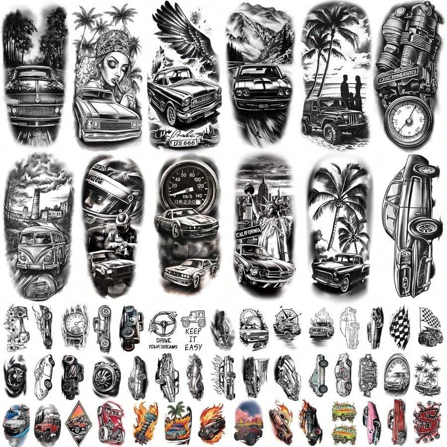 77 Hee Car Temporary Tattoo Adult Teen Kid Ic Half Leeve Fake Tattoo Ticker Arm Body Art Makeup For Man Wen - CarTattoo - View 1