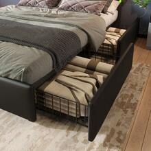 Bed Frame With LED Lighting Strip And 4 Drawers, Double Bed Upholstered Bed 160x200cm, Height-Adjustable Headboard, Functional Bed, PU Black (Without Mattress) - Black - View 7