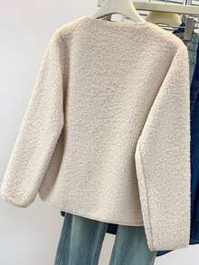 YUXIN 女士秋冬仿羊羔绒外套，简约圆领单排扣设计，饰有双口袋，多种颜色可选，适合日常休闲和通勤穿着，仿毛皮外套 - 杏色 - 查看 7